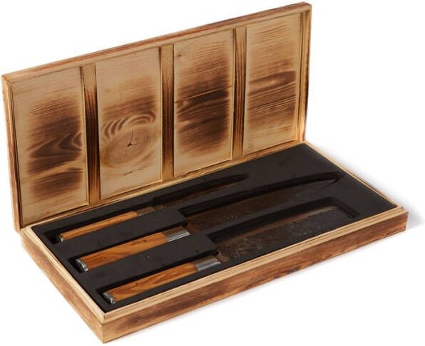 Olive Forged | 3 Delig koksmes, hakbijl en universeel mes