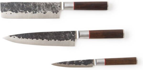 Forged Messenset Sebra 3 delig Koksmes, Hakmes En Universeel Mes