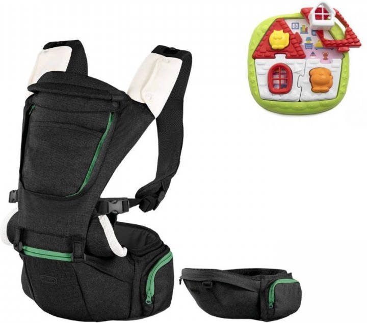 Chicco Bundel Draagzak Hip Seat Black & Puzzel 2 in 1 Huispuzzel