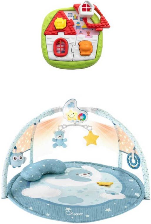 Chicco Bundel Speelkleed Babygym Kleurenplezier Blauw & Puzzel 2 in 1 Huispuzzel