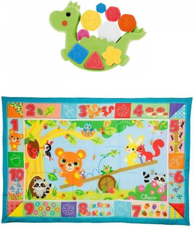 Chicco Bundel Speelkleed Xxl Formaat Beestenbos & Puzzel/Vormenstoof Dino