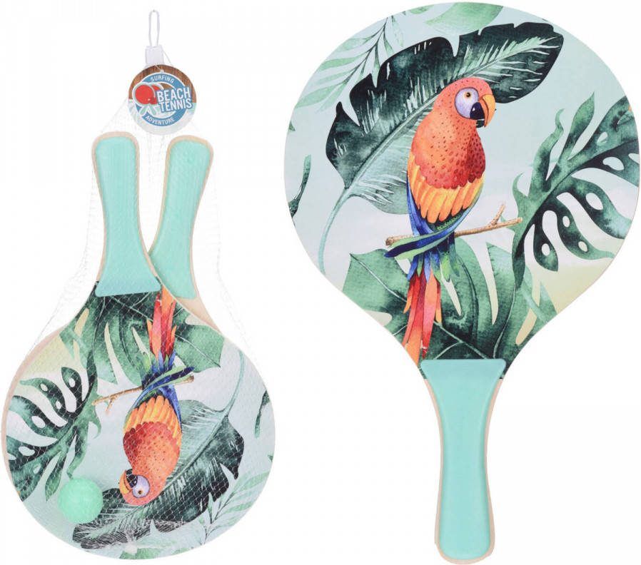 Excellent Houseware Strandsporten Beachball Set Met Tropische Print Groen Handvat 41 Cm Beachballsets