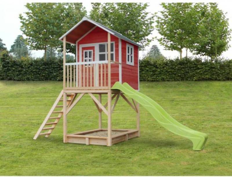 EXIT Toys Exit Loft 700 Speelhuisje Met Glijbaan + Zandbak Rood