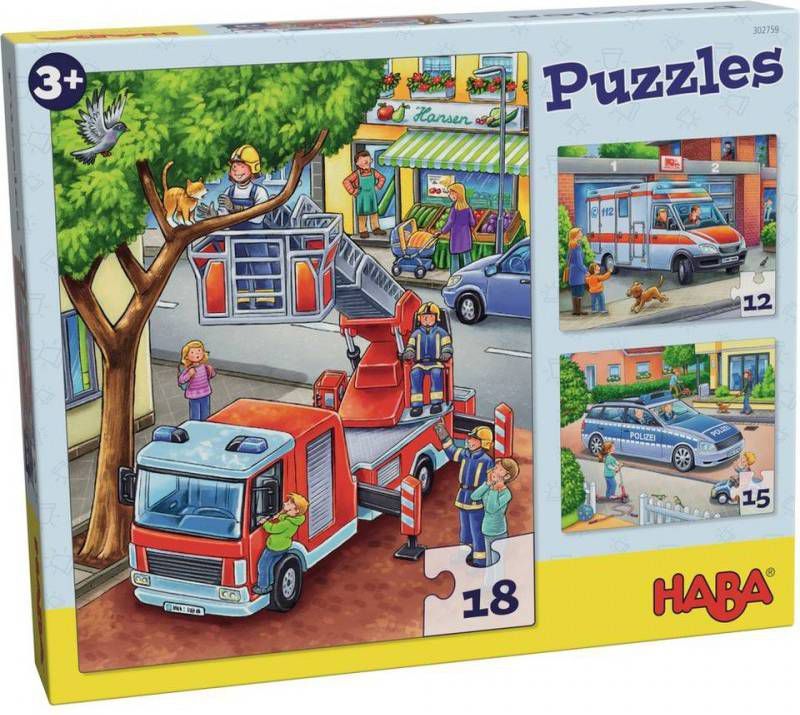 Haba Kinderpuzzel Politie, Brandweer, Ambulance 3-delig De