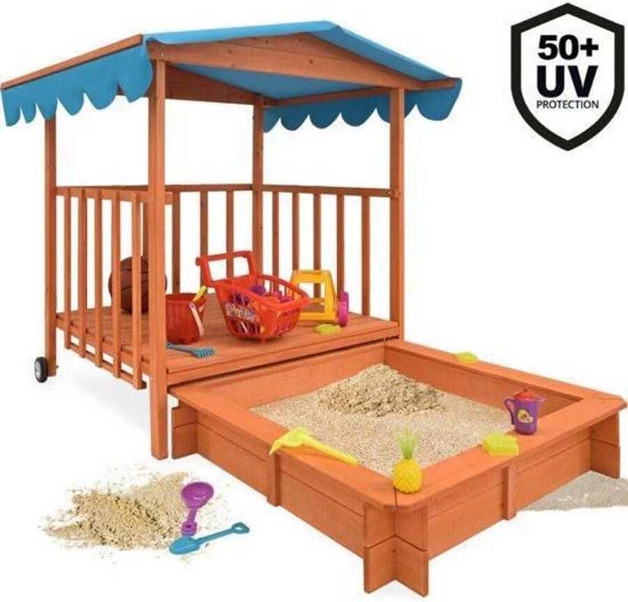 MaxxGarden Zandbak Met Verrijdbare Speelveranda Met Zonnedak Afdekbaar
