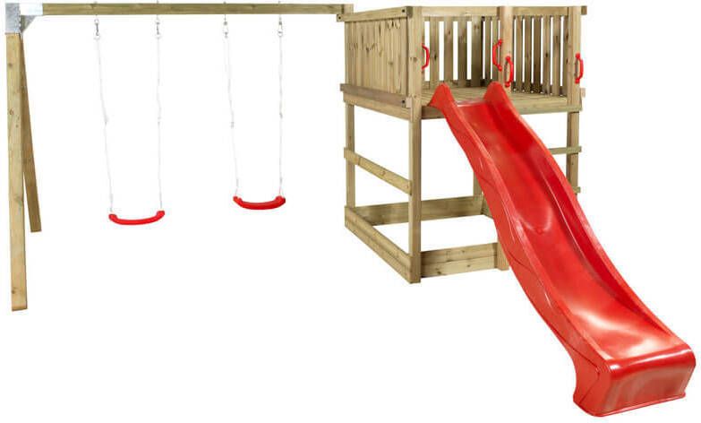 Plus Danmark Speeltoren vuren geimpregneerd | met zandbak glijbaan en schommelplanken rood