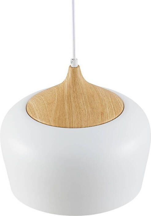 LINDBY Vilsera hanglamp in wit met houtdetail