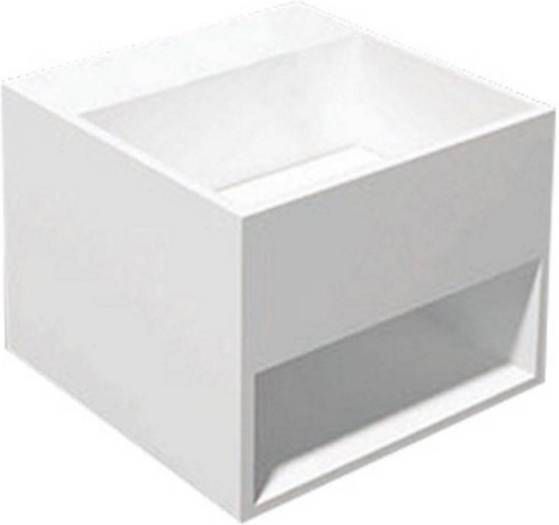 Douche Concurrent Wastafel Hangend HQ 500 Vierkant 50x50x25cm Solid Surface Glans Wit Zonder Kraangat