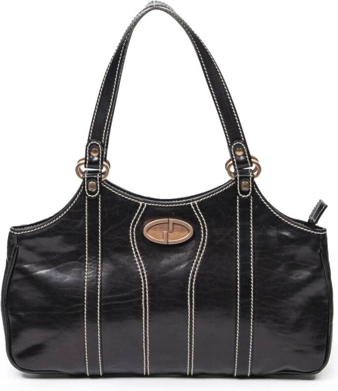 Gucci Vintage Wooden GG Logo Double Straps Tote , Zwart, Dames