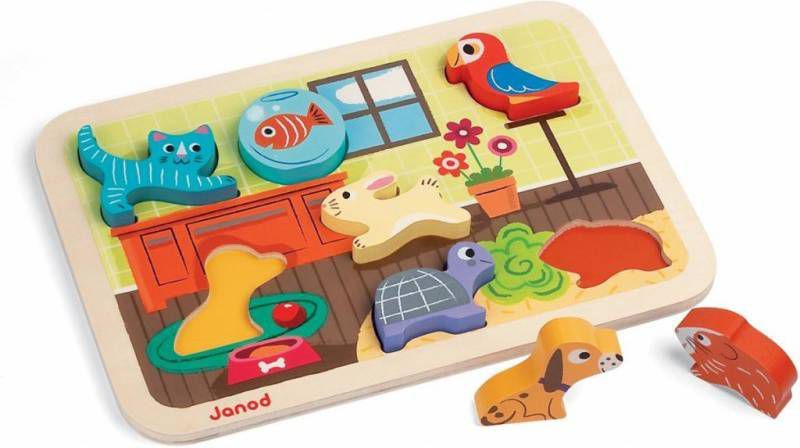 Janod ® Chunky Houtfiguren-Puzzel Huisdieren, 7 Onderdelen