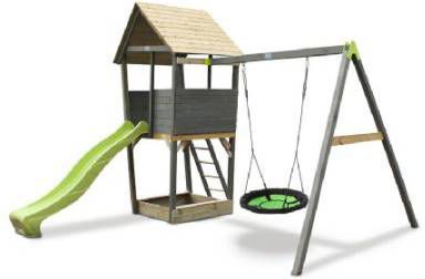 EXIT Toys Exit Aksent Speelhuis Met Netschommelaanbouw + Glijbaan + Zandbak