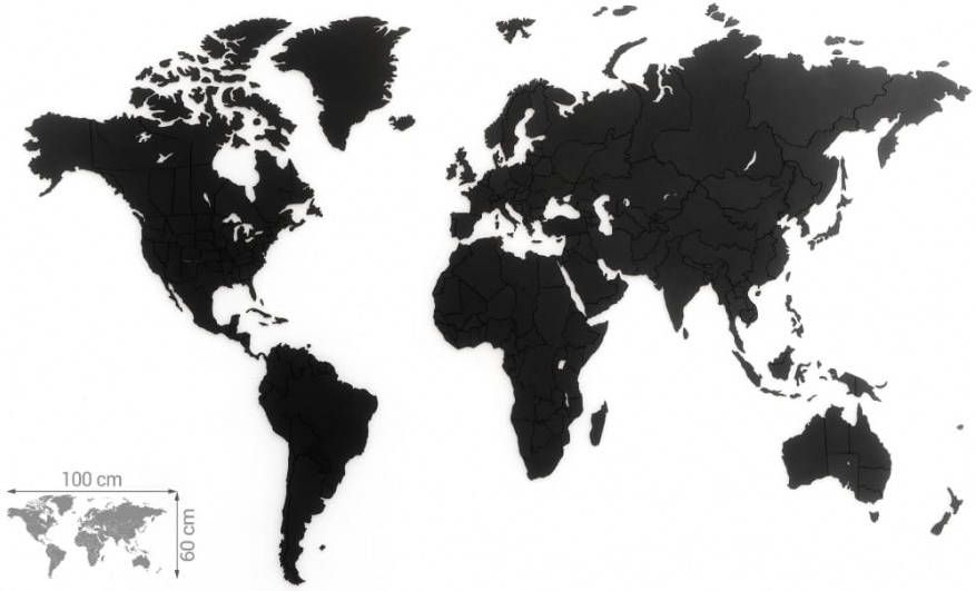 MiMi Innovations Wereldkaart muurdecoratie Luxury 100x60 cm zwart