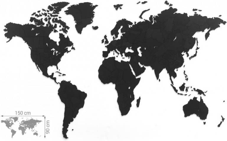 MiMi Innovations Wereldkaart muurdecoratie Luxury 150x90 cm zwart