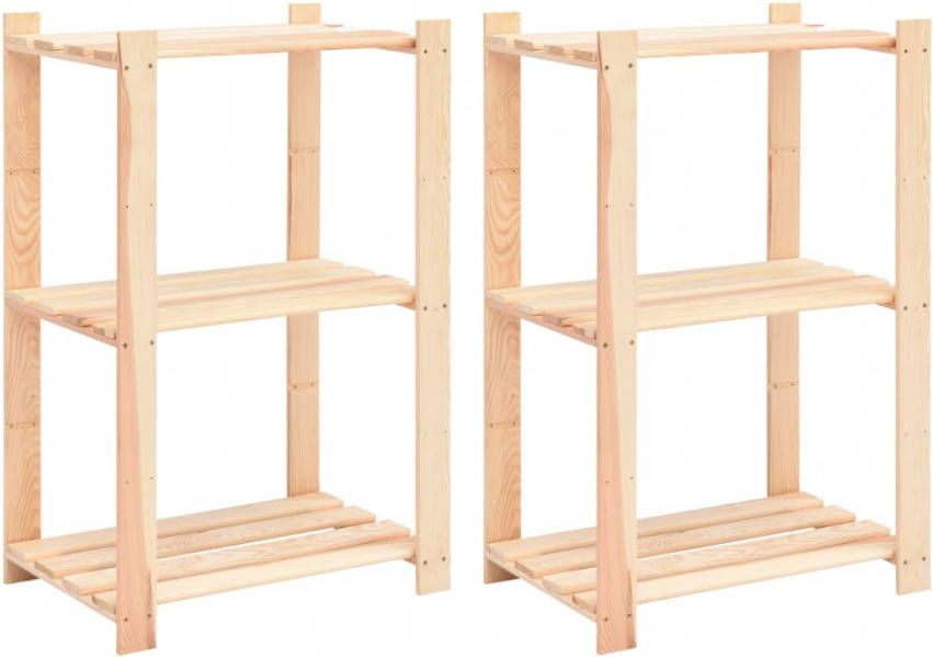 VIDAXL Opbergrekken 3 laags 2 st 60x38x90 cm massief grenenhout 150 kg