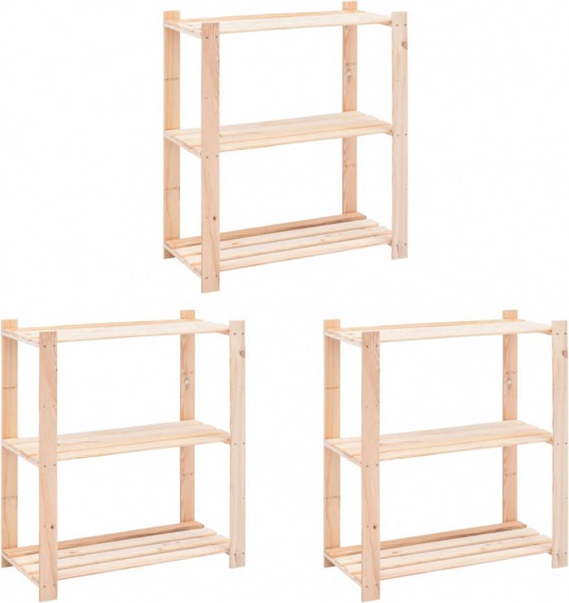 VIDAXL Opbergrekken 3 laags 3 st 80x38x90 cm massief grenenhout 150 kg