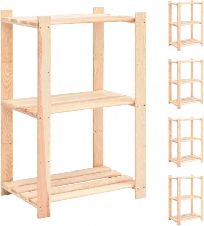 VIDAXL Opbergrekken 3 laags 5 st 60x38x90 cm massief grenenhout 150 kg