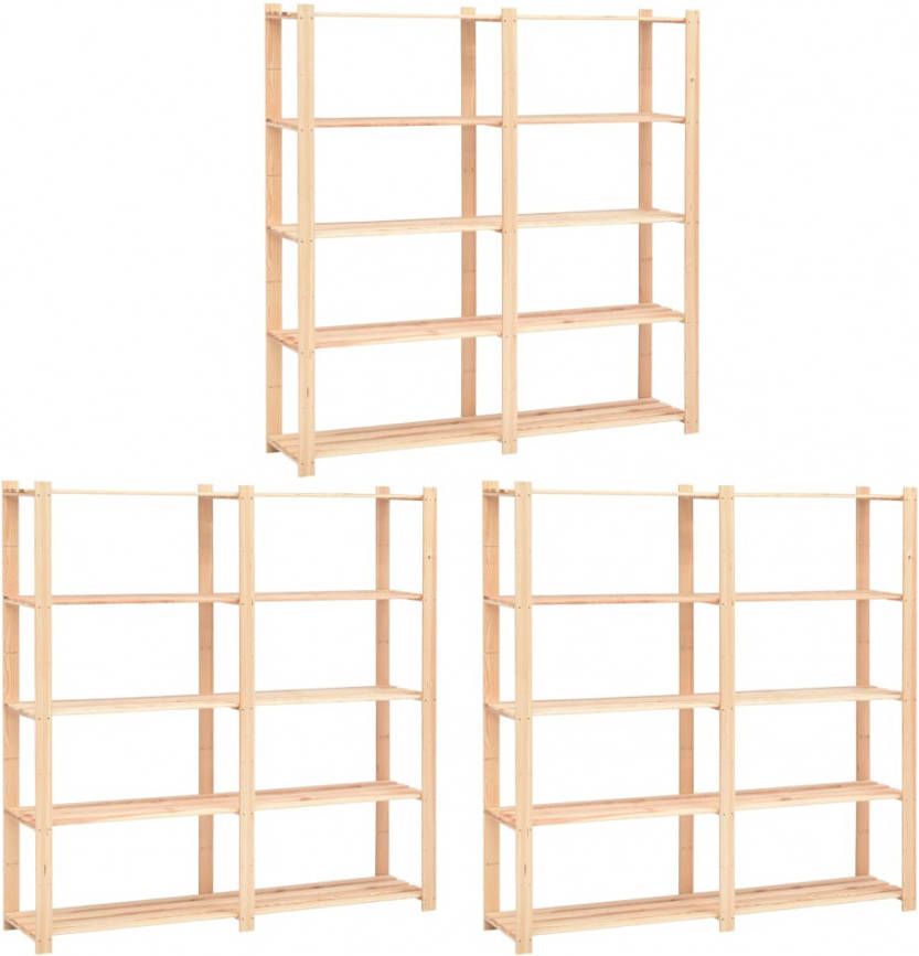 VIDAXL Opbergrekken 5 laags 3 st 170x38x170 cm grenenhout 500 kg