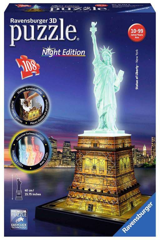 Ravensburger 3d Puzzel Statue Of Liberty Night Edition 108 Stukjes