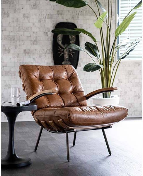 Eleonora Fauteuil Bastiaan donkerbruin leder Java 80 x 70 x 91